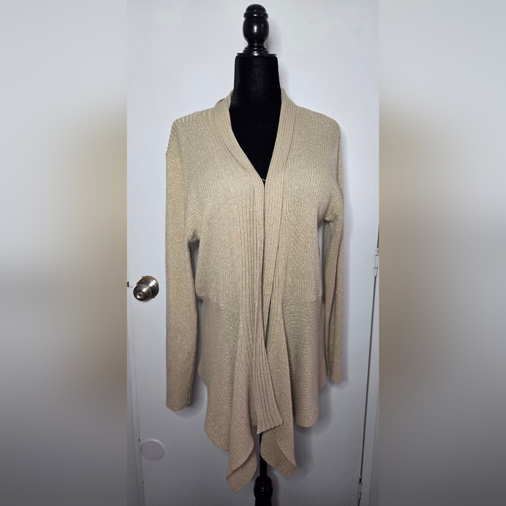 Domani Metallic Gold Open Front Waterfall Cardigan Womens Size 3X